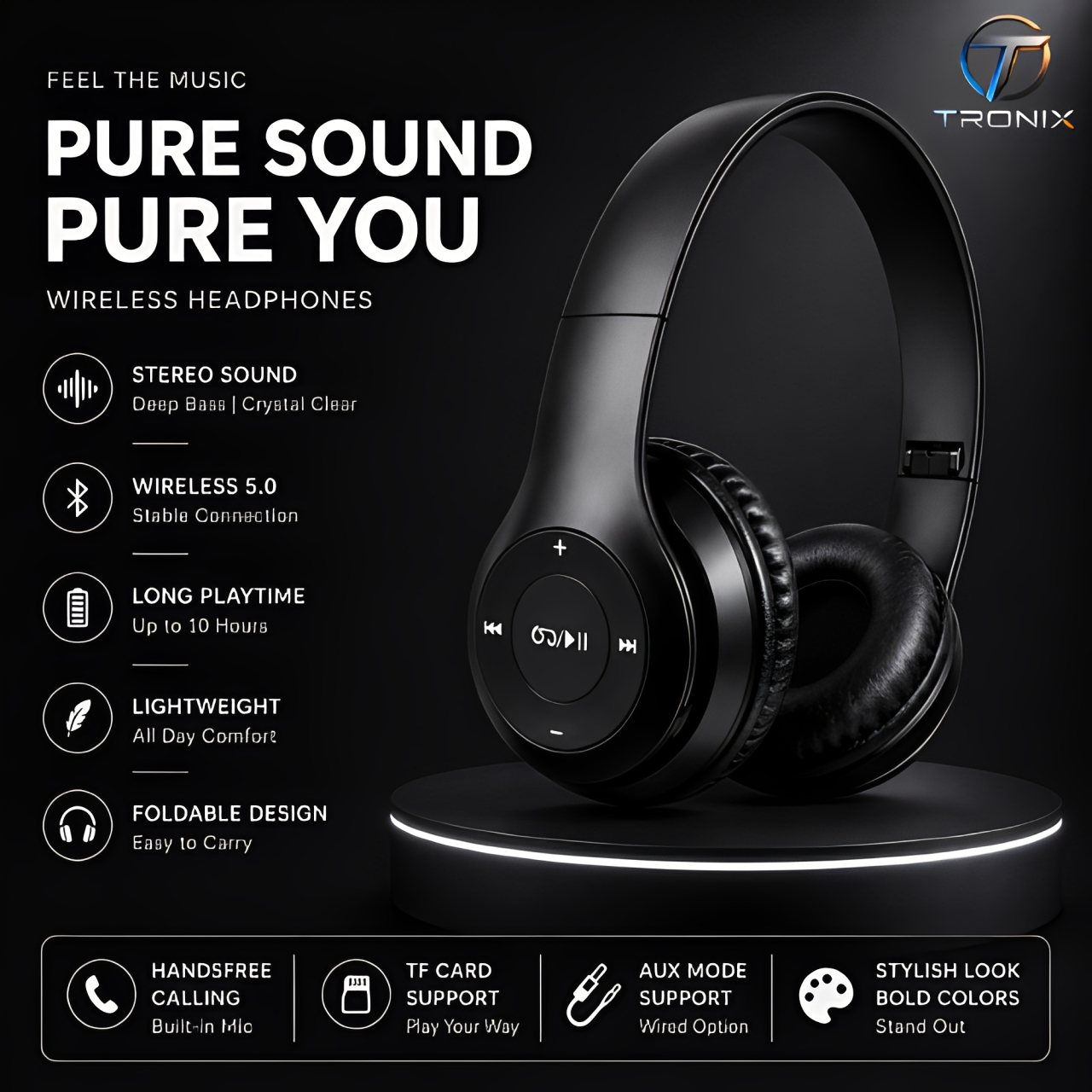 P47 Wireless Bluetooth Headphones | Foldable Over-Ear Headset | Stereo Sound | Built-in Mic | Compatible with All Bluetooth Devices.