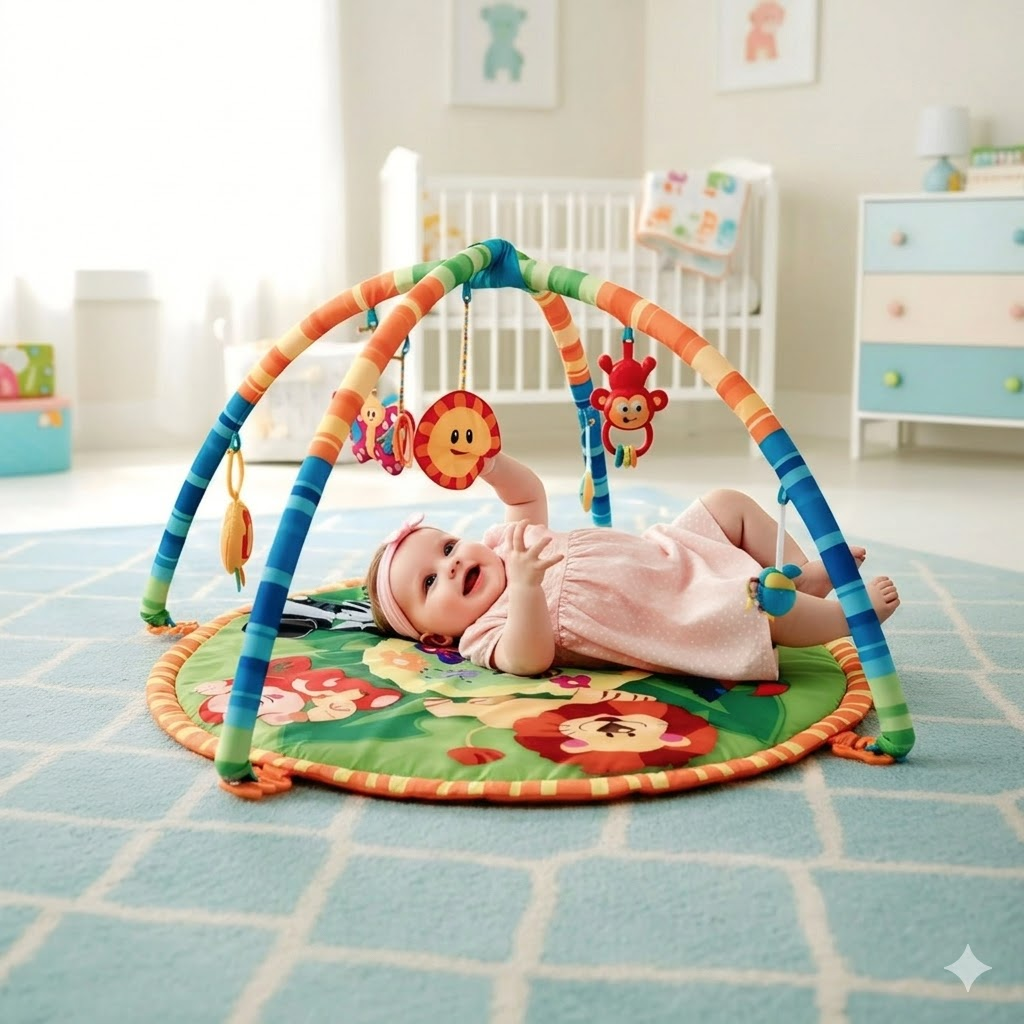 3 In 1 Newborn Baby Toddler, play mat for kids, Baby Gym, Fitness Rack Mat, playing mat for babies, Fitness Rack with Hanging Rattles, Music & Light