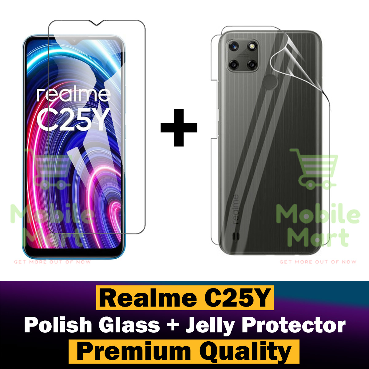 KJYF Custodia + 2 Pezzi Vetro Temperato Pellicola Protettiva per Realme C25Y (6.5), Nero in Silicone Morbido TPU Cover, Anti Graffio Protettiva Case per Realme C25Y - XS40
