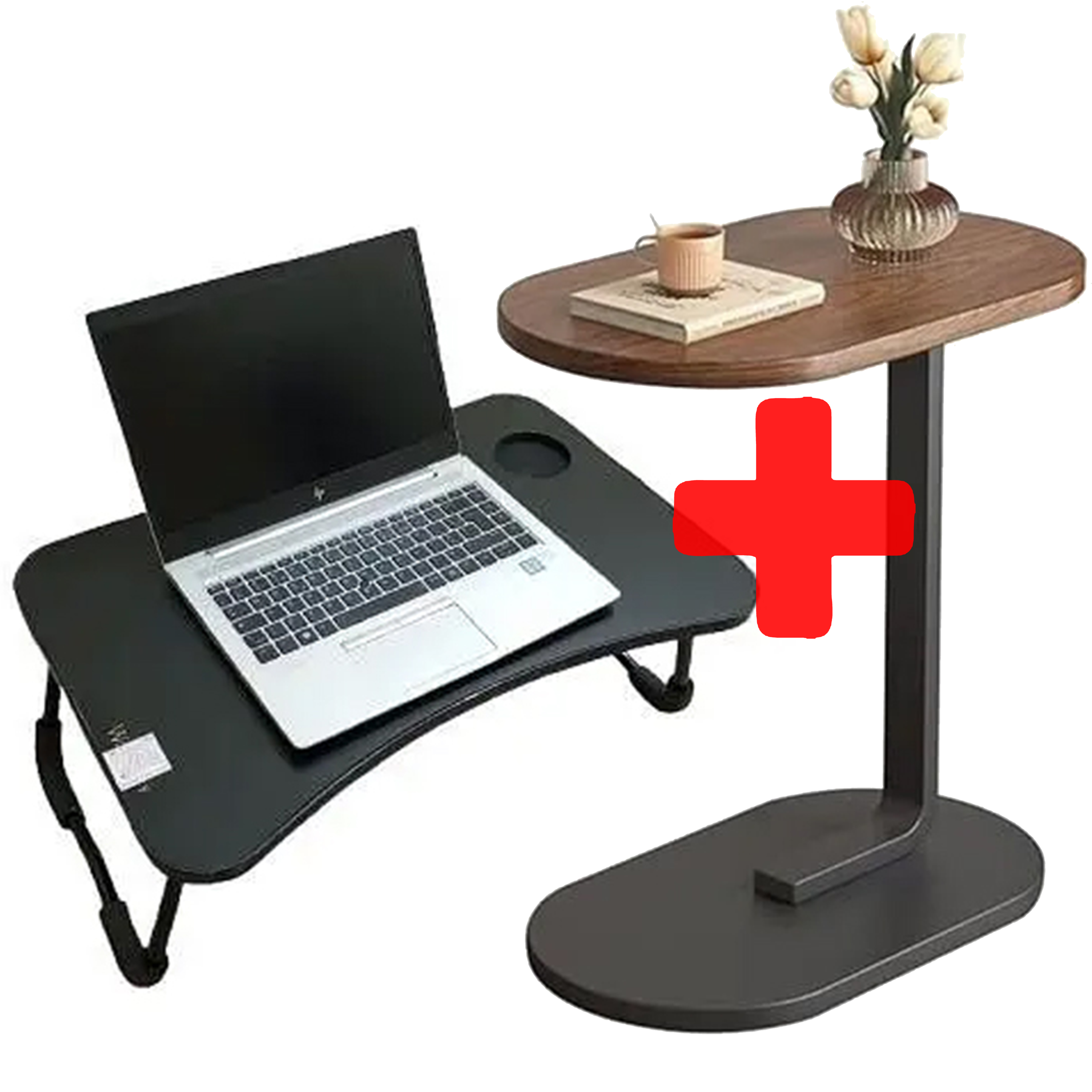 Set of 2 Pcs Wooden Laptop & Study Tables Metal stand , perect height Dormitory Table ergomic gaming table, freelance table, writing table Foldable Laptop table New Design Bed Table Sofa Table Combo Offer