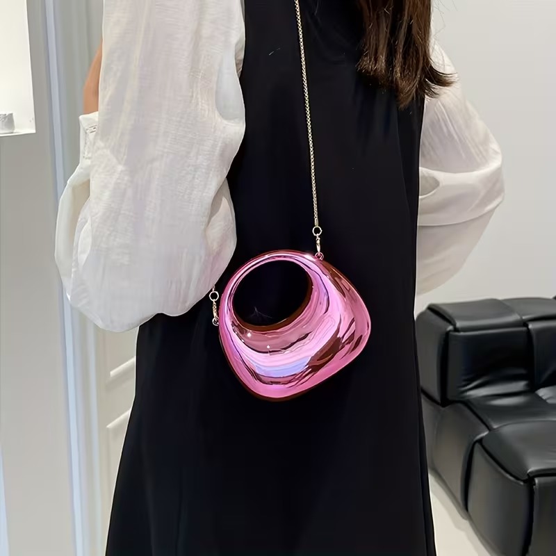 mini acrylic clutch half moon dsign shoulder bag for girlsMini Crescent Dinner Bag, Textured Acrylic Shoulder Chain Crossbody Purse, Clutch Alternative, Evening Bag, Creative Design, Stylish Crossbody, Lightweight Purse, Detachable Strap, Chain Strap Bag,