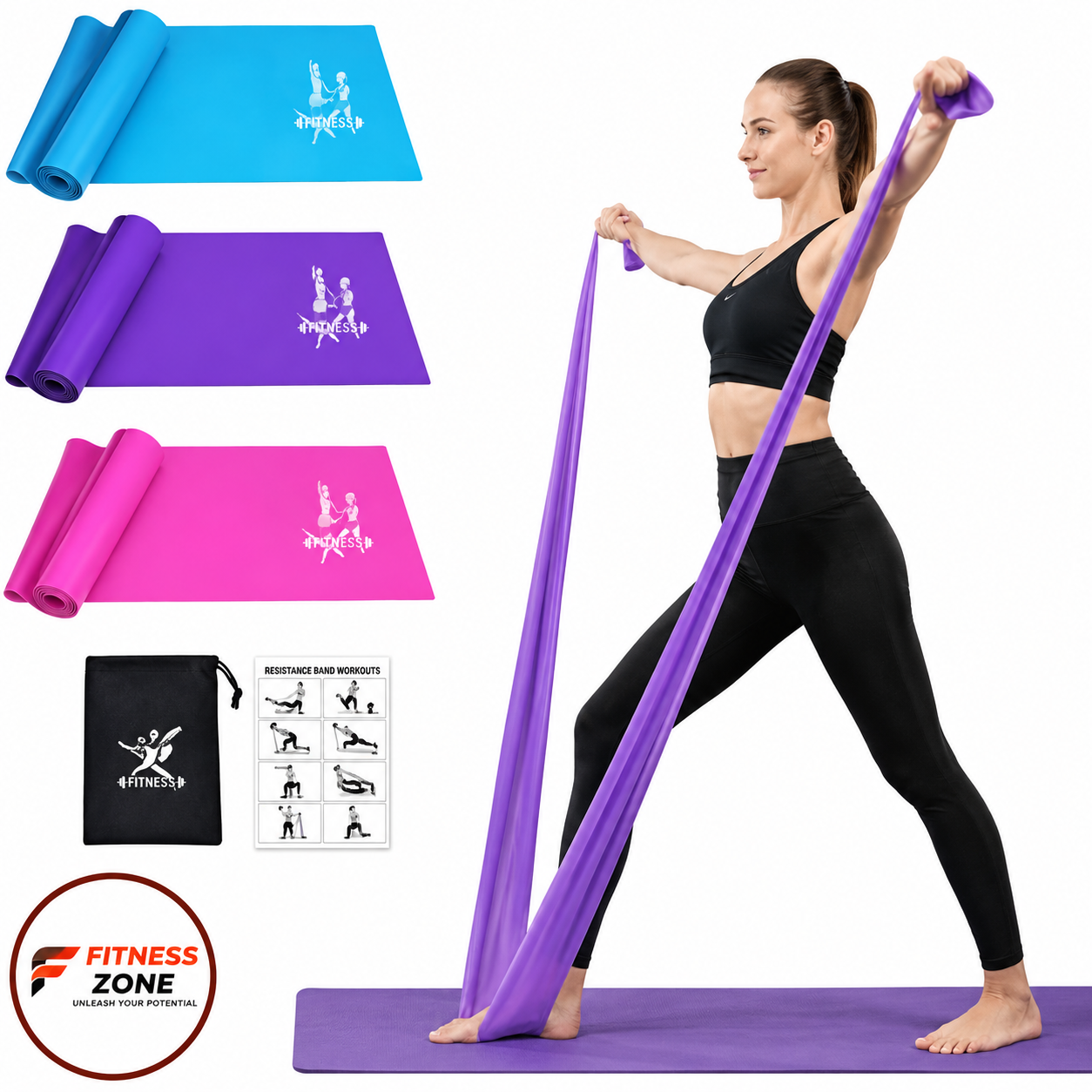 Resistance Bands Set of 3 (Light, Medium & Heavy) – Full Body Workout Exercise Bands for Strength Training, Yoga, Pilates, Physical Therapy, Weight Loss & Home Gym Fitness Equipment