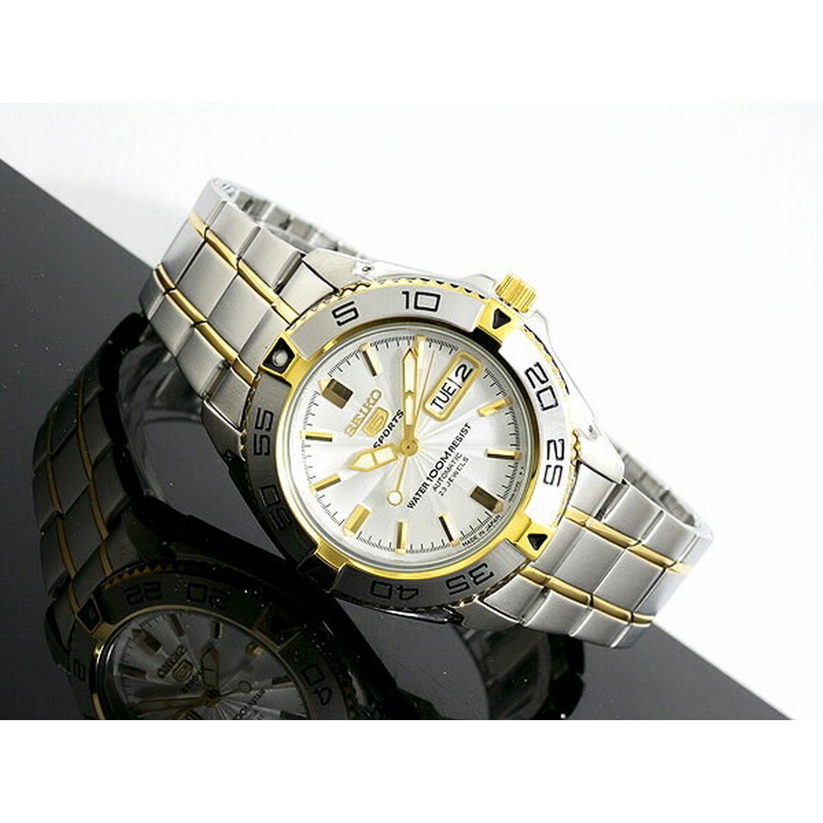 Seiko 5) Sports SNZB24J1 Two Tone Men's Wrist Watch