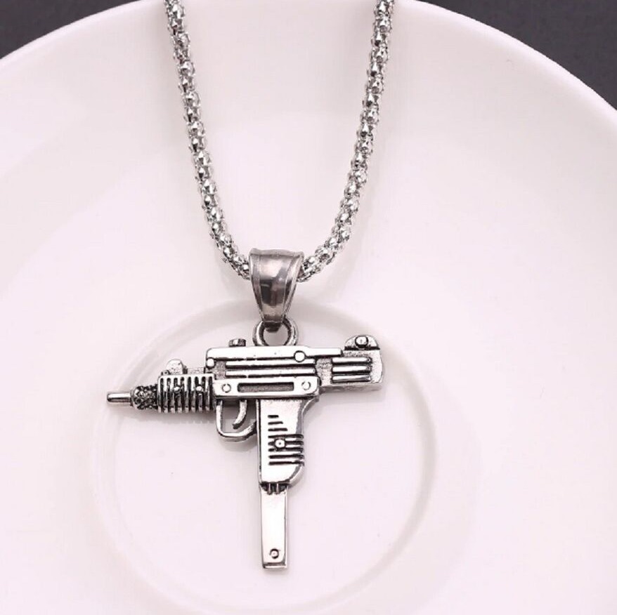 Hot Submachine Pistol Uzi Necklaces Fashion Men Hip Hop Accessories Chain Pendant Necklace