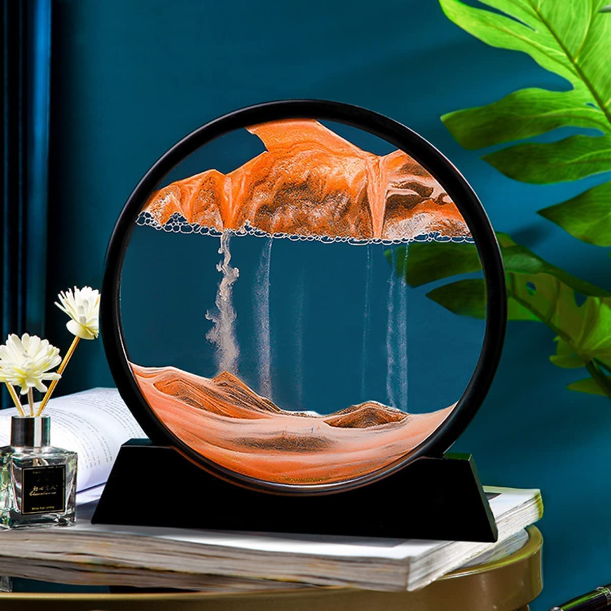 3D Moving Sand Art Picture, Sand Desk Lamp, Flowing Sand Painting Dynamic Night Light, Showpiece - Home Decoration Creative Landscape Liquid Motion Living Room Bedroom Aesthetic Table Lamp, Hourglass Desktop Decor for Home Office Sandscape Display – 7inch