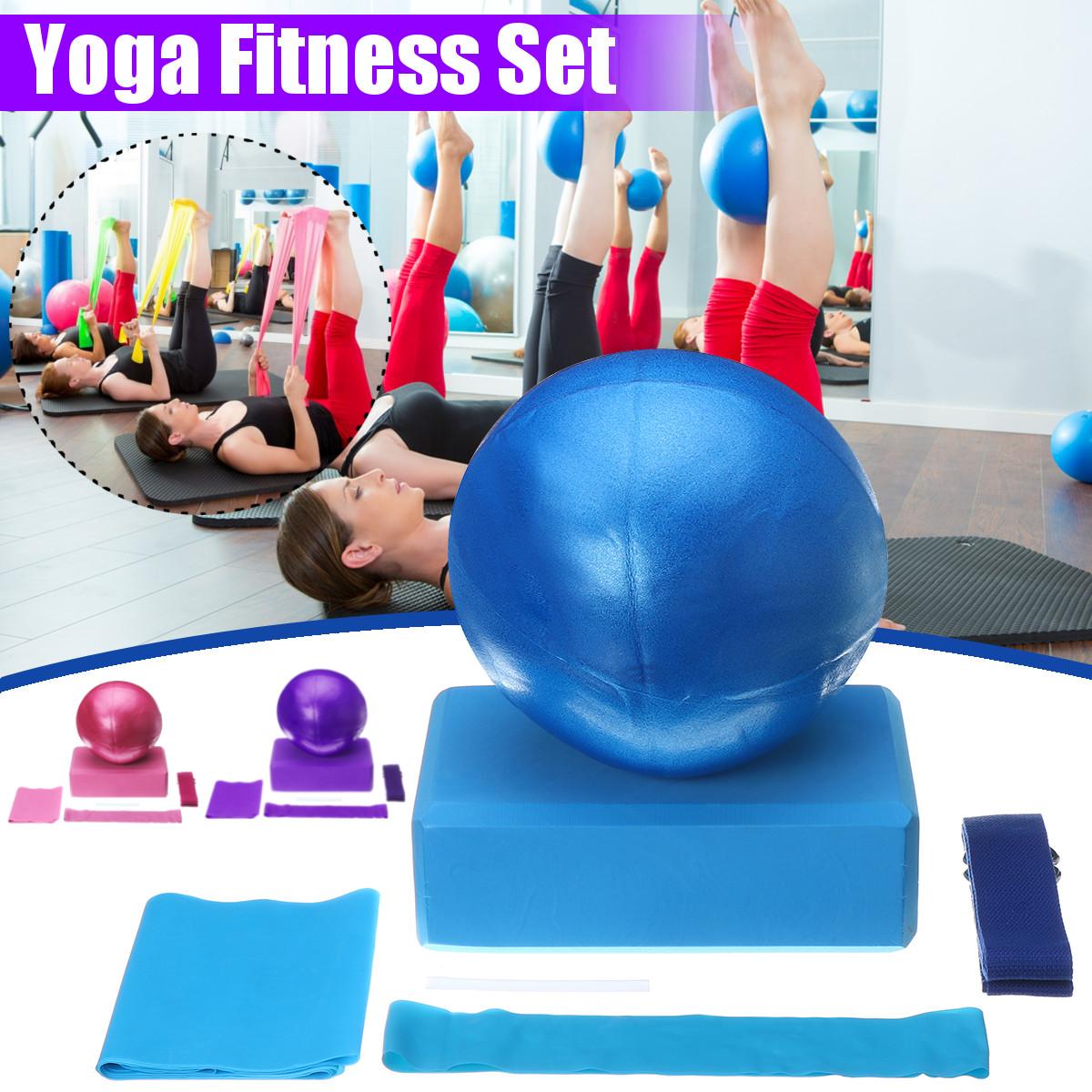 5pcs Yoga Equipment Set Include Yoga Ball Yoga Blocks Stretching Strap  Resistance Loop Band Exercise Band (Pink)