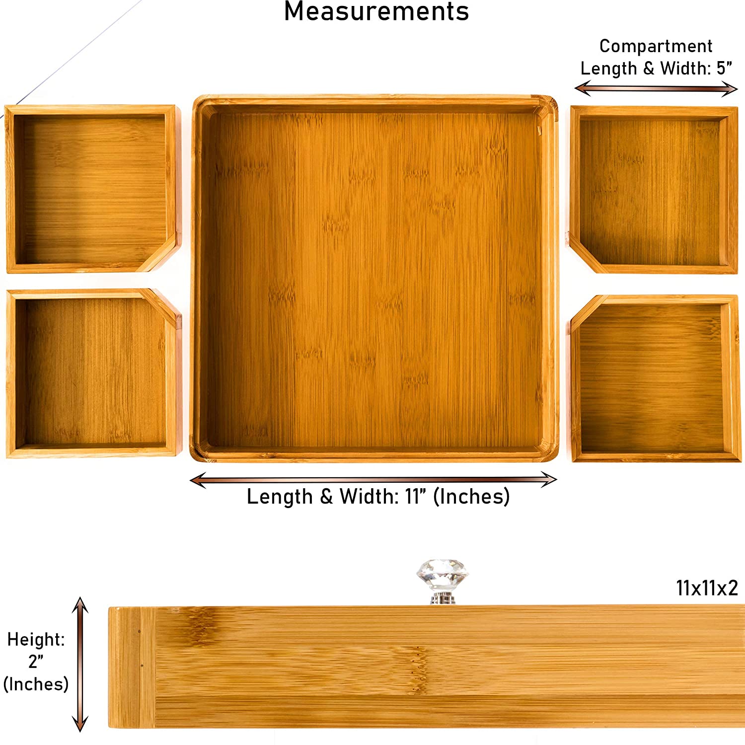4 Compartments Bamboo Wooden Divided Serving Tray With Lid