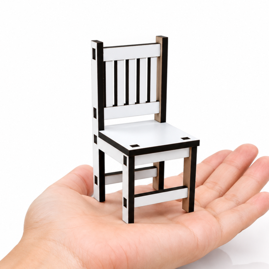 Miniature Wooden Dollhouse Furniture Dining Table Set with Chairs & Kitchen Cabinet | Handmade Mini Home Furniture | Decorative Doll House Furniture for Kids & Home Décor