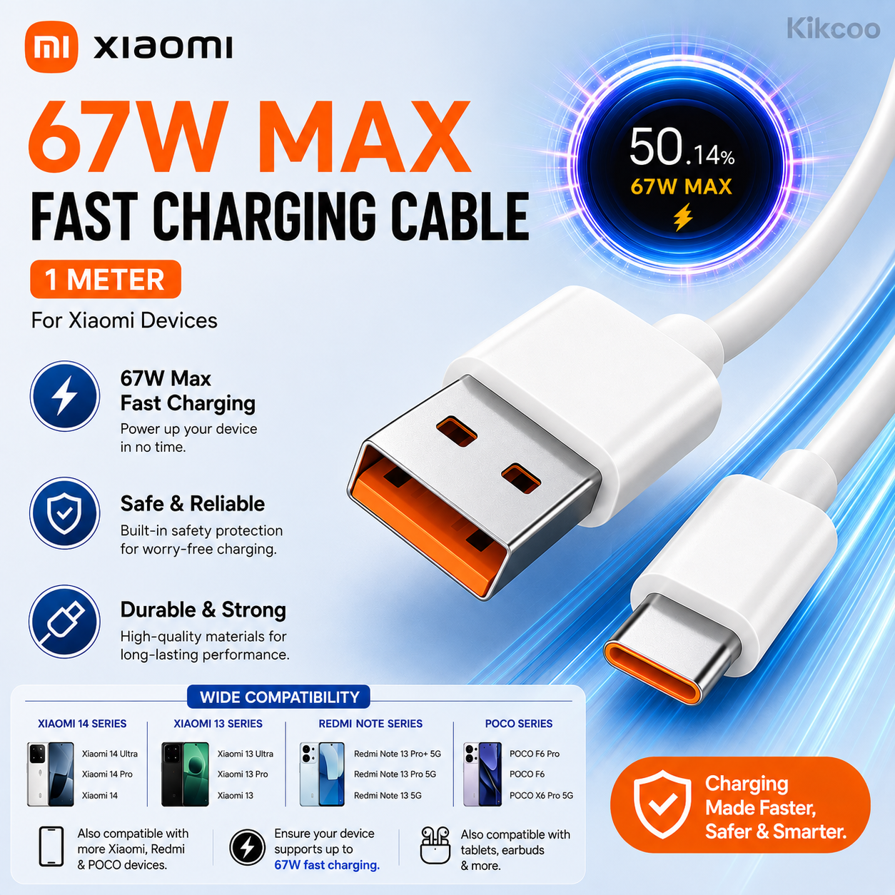 Original Xiaomi 67W 55W 33W USB Type C Turbo Charger Cable For Mi 6A Type-C Fast Charging Data Cable Fast charging, Fast transmission, Stronger compatibility Mi Turbo Charge Type C Cable