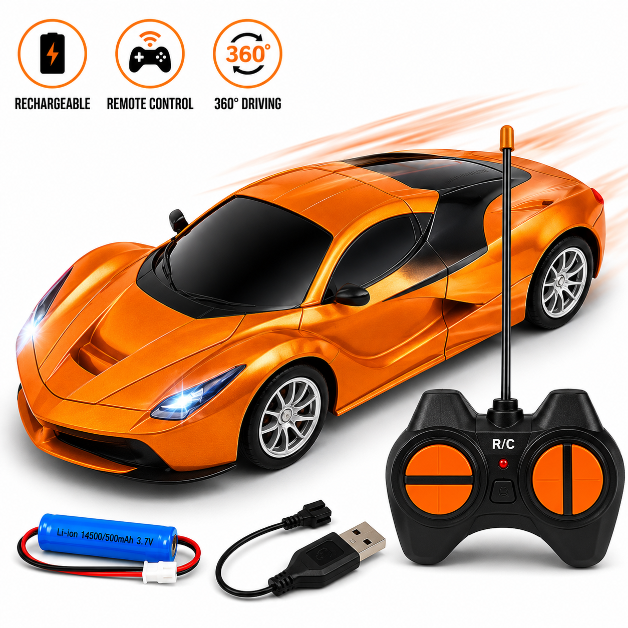 New High-Speed RC Racing Car 1:20 Scale with Realistic Light & Sound Effects, Rechargeable Battery, 2.4GHz Remote Control, Ideal for Kids 6-8 Years