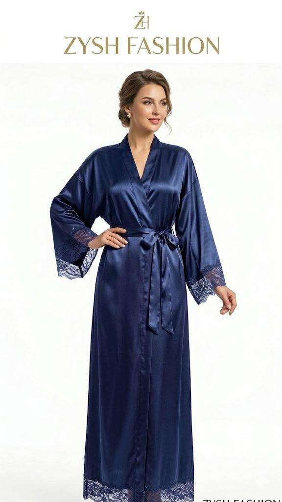 Elegant Satin Lace-Trimmed Long Sleeve Nightgown for Women - Cozy & Comfy Sleepwear