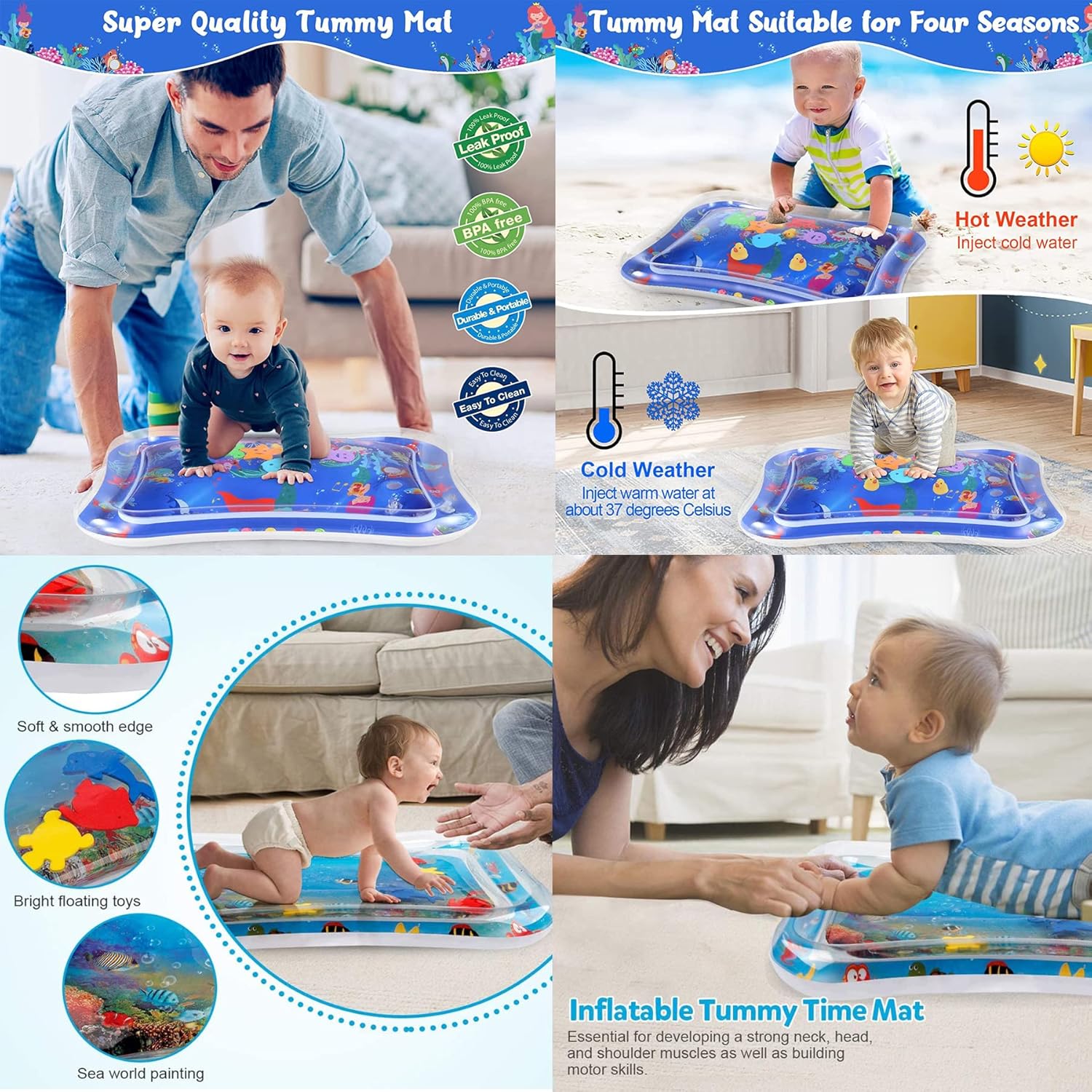 Baby Kids Water Play Mat Toys Inflatable Tummy Time Leak Proof Water Play Mat and Toddlers Perfect Fun Activity Inflatable Mat, Activity Play Center Indoor and Outdoor Water Play Mat for Baby, Inflatable Tummy Time Mat, Premium Baby Water Play Mat for Inf