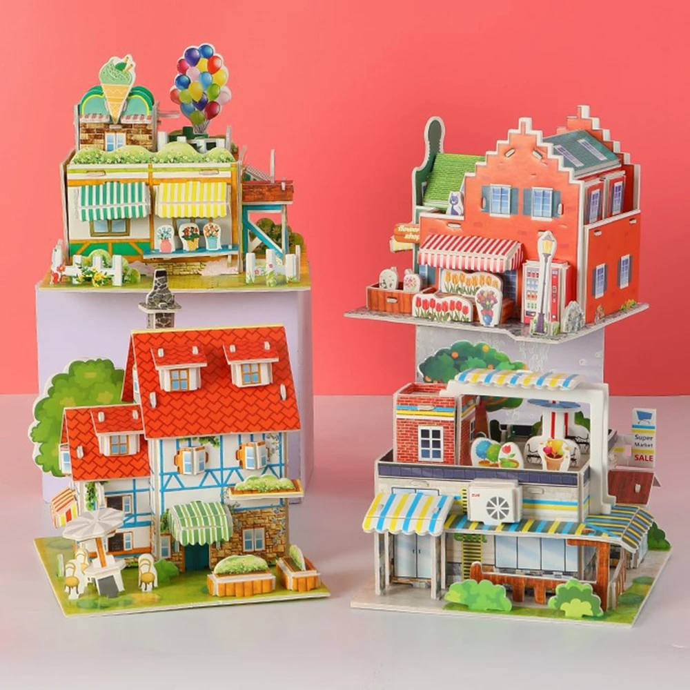 3D Puzzle Jigsaw Paper Model |3D House Building Puzzle | Learning Educational Toys For Children | Kid Gift 3D DIY Puzzle Citadel Model Cartoon House Assembling Toy Kid Early Learning