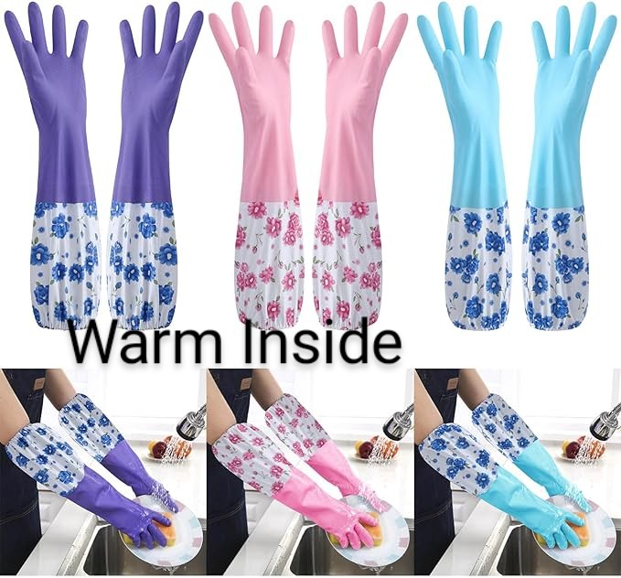 Strong Household Rubber Gloves Long Sleeve Washing Up Cleaning Gloves Kitchen