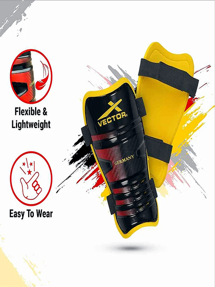Vector X Germany Football Shin Guard with EVA Foam Cushioning, Hard PP Shell & Secure Fit | Lightweight Leg Protection for Training & Match Play