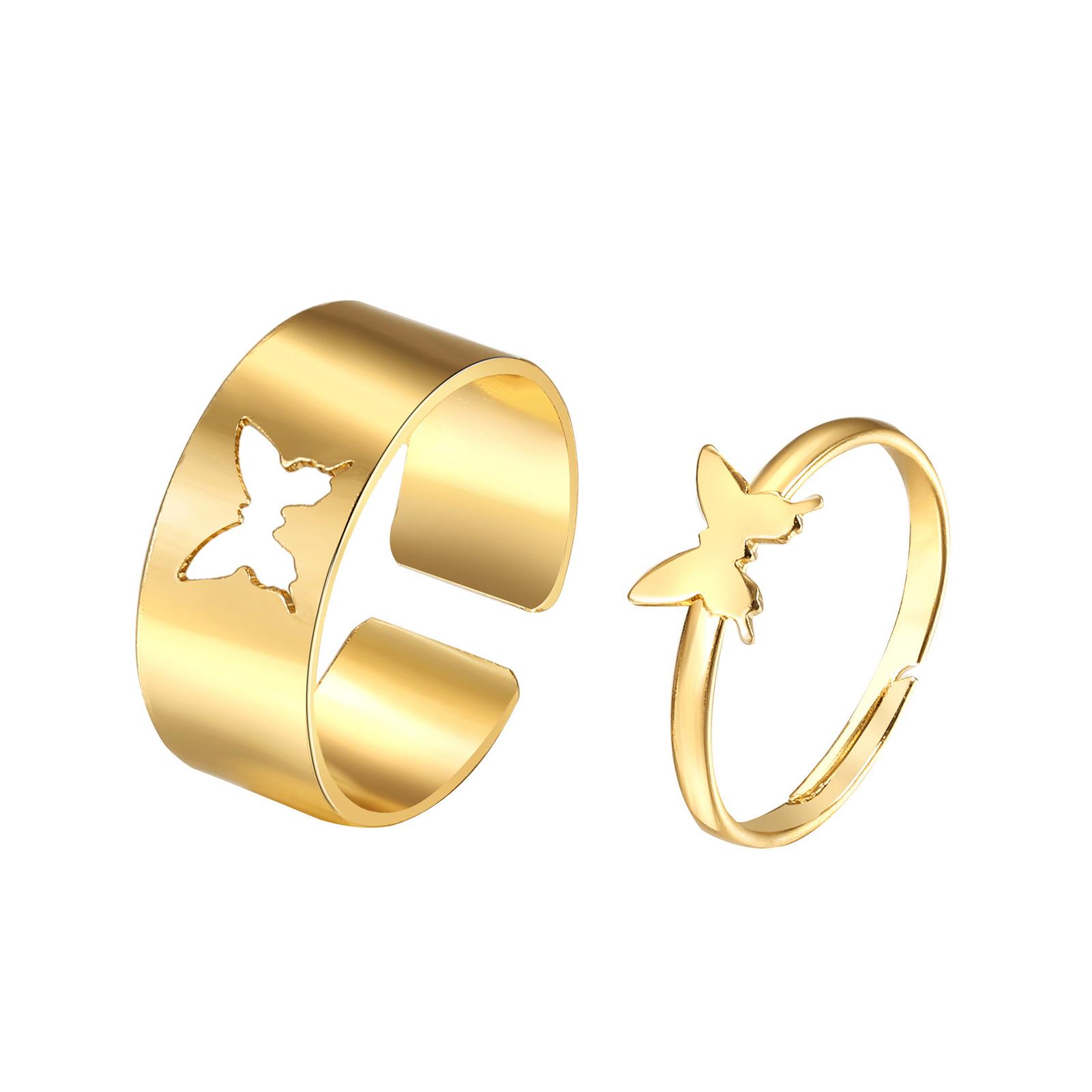 Trendy Butterfly Rings for Men & Women - Lover Pack of 2 Open Adjustable Rings for Couples - Couples Ring