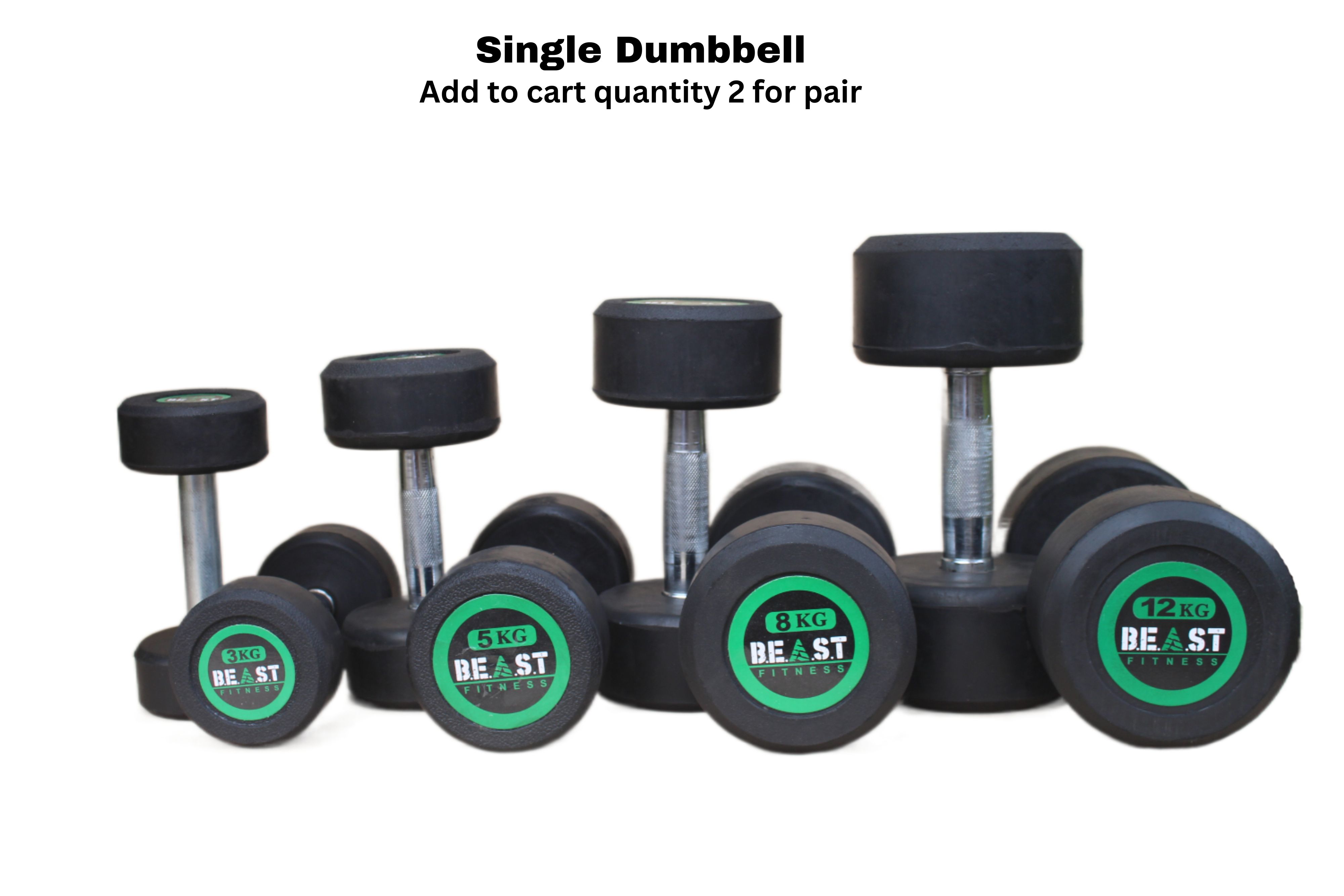 Beast Fitness Rubber Coated Dumbbell (Single Piece - Add 2 to Cart for Pair) - Professional Home Gym Weight with Anti-Slip iron Handle - High Quality Exercise Dumbbell (1kg to 20kg)