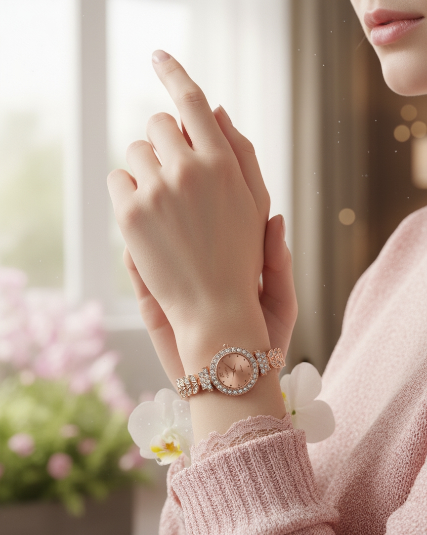 Womens Classic Fashion Watch Imported Girls luxury wrist watch jewelry set.