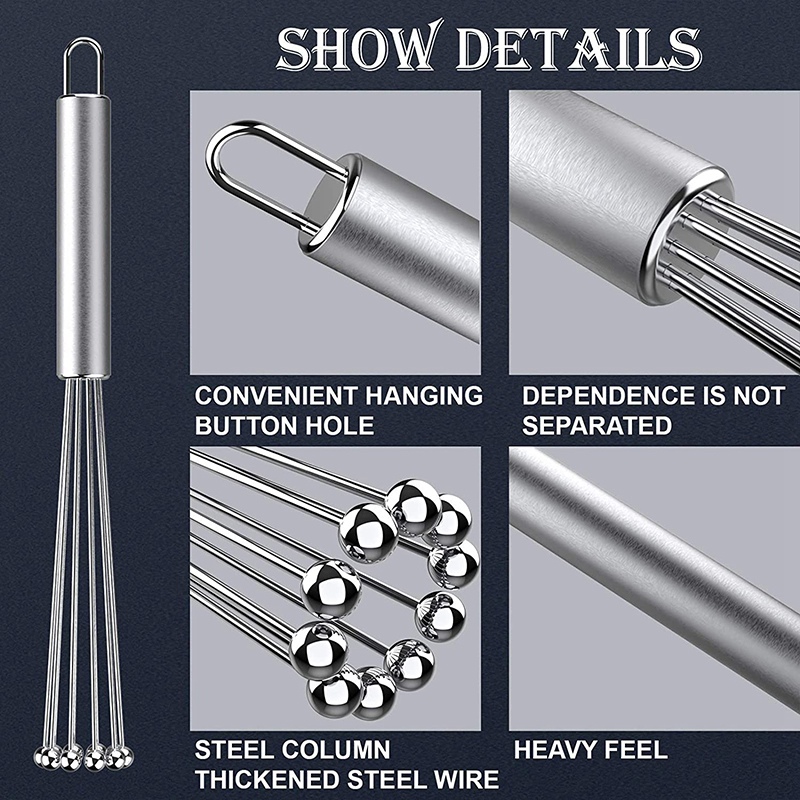 1 Pcs Stainless Steel Ball Whisk Wire Egg Whisk Set Suitable For Kitchen Cooking, Stirring, Whisking, Beating 19 1 Pcs Stainless Steel Ball Whisk Wire Egg Whisk Set Suitable For Kitchen Cooking, Stirring, Whisking, Beating