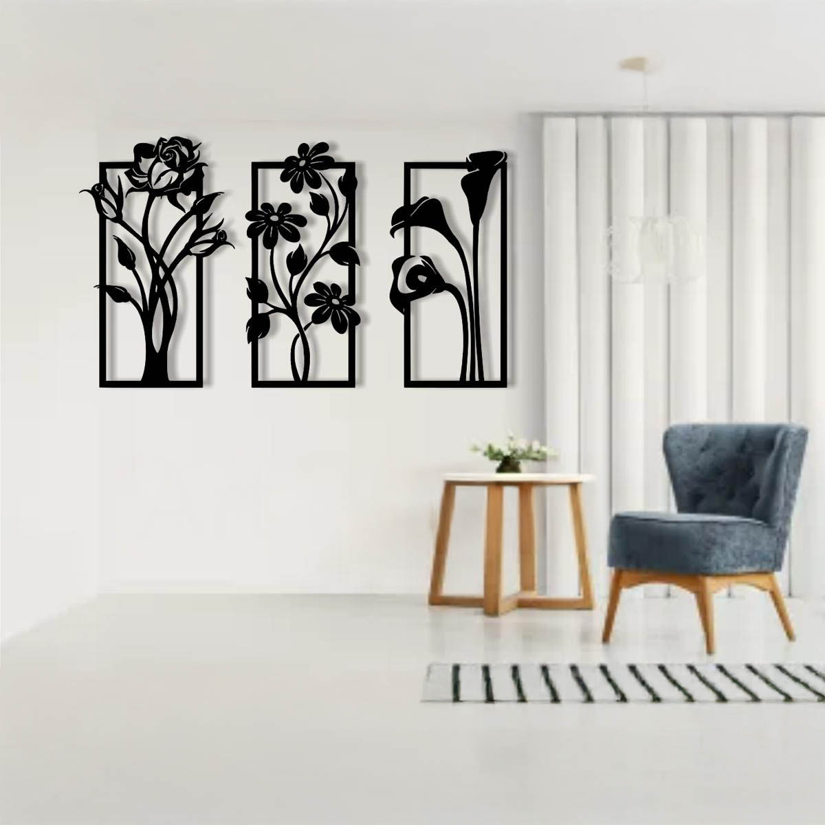 Wooden Wall Art Set of 3 - Beautiful MDF Framed Decor for Home, Office, or Shop