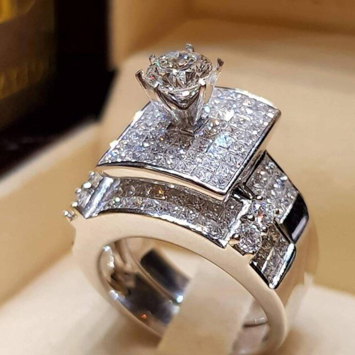 Classic 2 PCS/SET Cute White Round Ring Set For Women Engagement Ring Bridal Wedding Jewelry Art-WR003