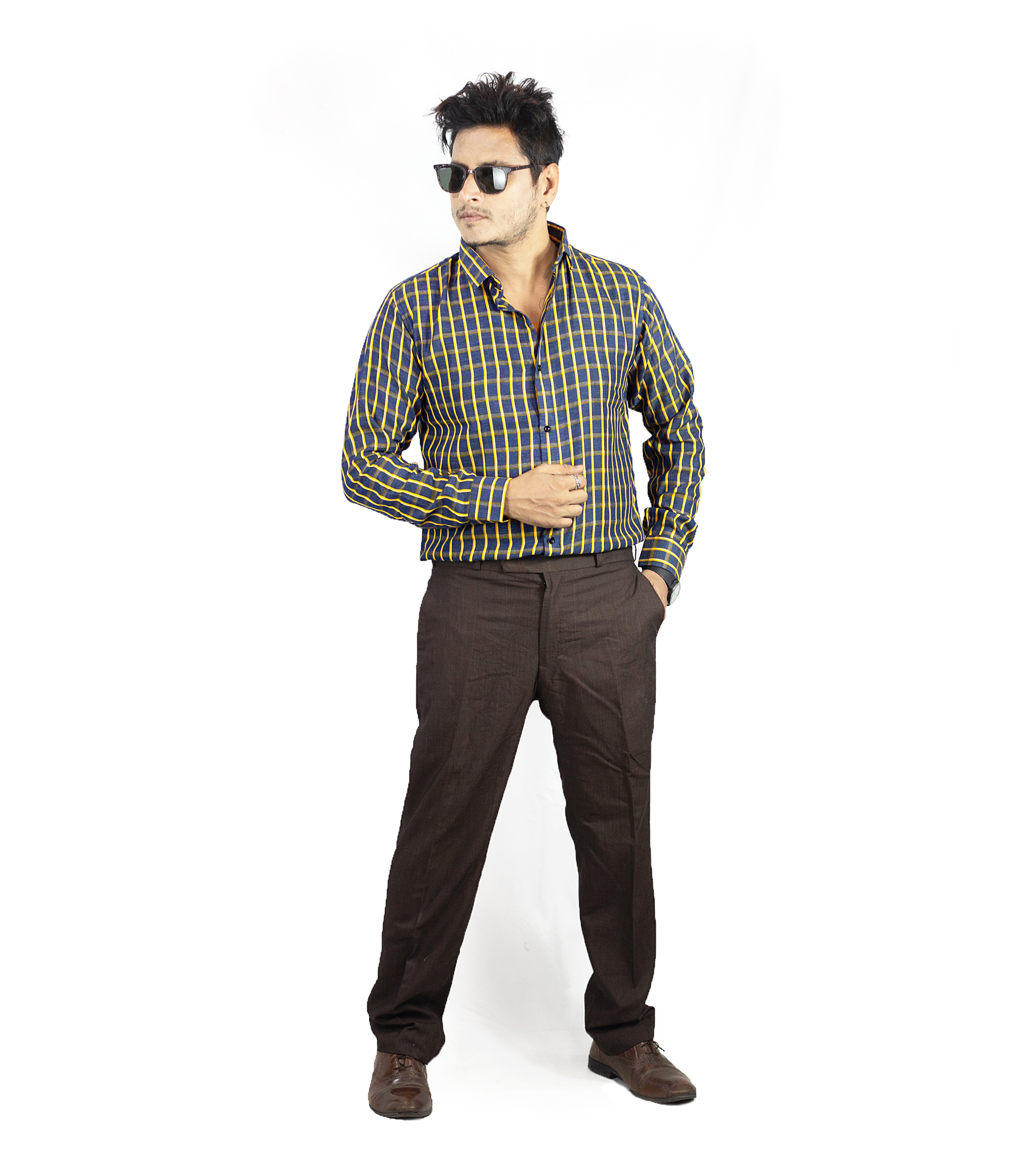 Auditors®️ Mens Semi-Formal Blue Check Cotton Shirt 100% Pure Cotton Fabric For Mens - For Office and Events