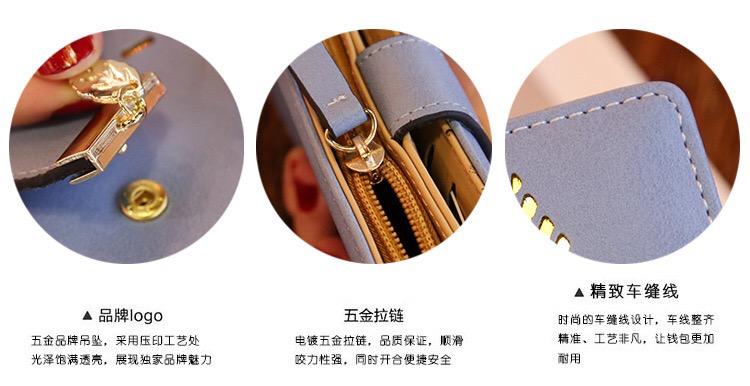 Women’s Zip & Button Closure Long Wallet with Decorative Leaf Pendant