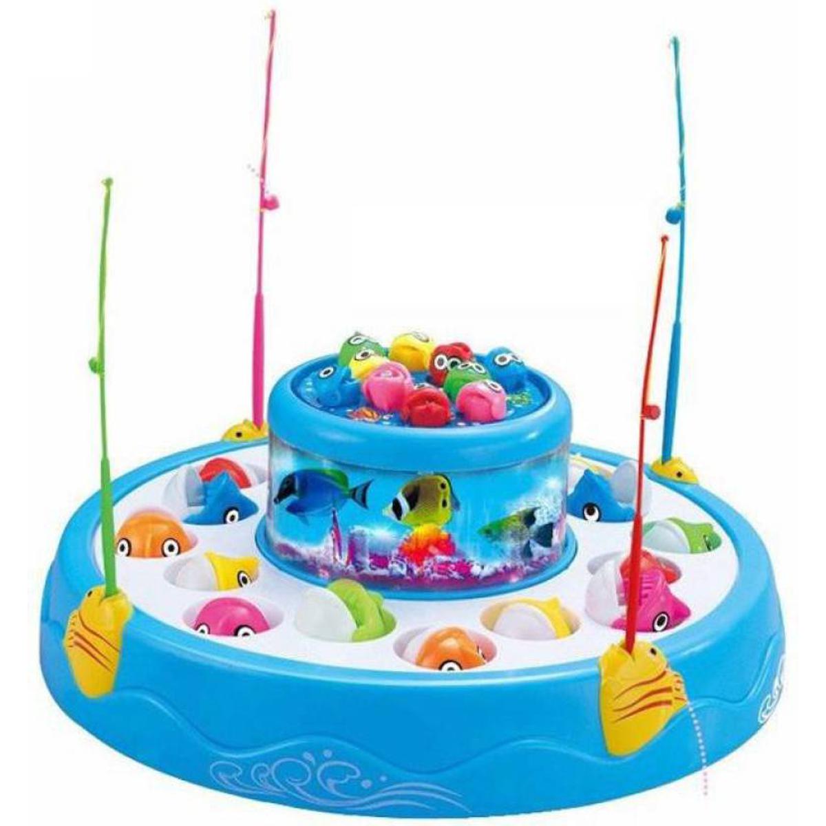 Double-Layer Electric Spinning Fishing Game With Music Light 4 Magnetic Fishing Rods