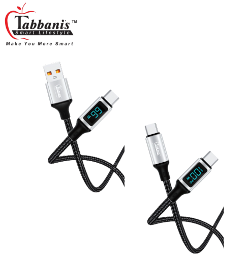 TABBANI'S LCD DISPLAY - 100W/66W FAST CHARGING - DATA TRANSFER METAL BRAIDED CABLE - Type-C AND C TO C Fast Charging Cable For All MobiLE - CA-204/CA-304 - 1.2 METER LENGTH CABLE - For Travel And Tours - Easy To Use