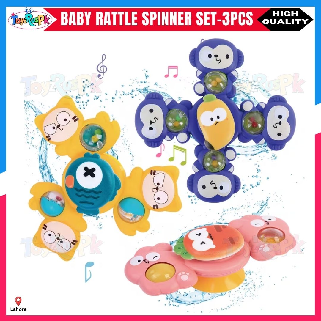 3pcs Baby Rattles Set with Suction Cup  Baby Spinner Toy for Toddlers  Suction Cup Spinning Toy for Highchair, Table & Bath  Infant Sensory Rattle Toys  Early Learning Motor Skills Toy  Travel-Friendly Baby Toys Set  Kids Activity Toy  ToyzRusPk
