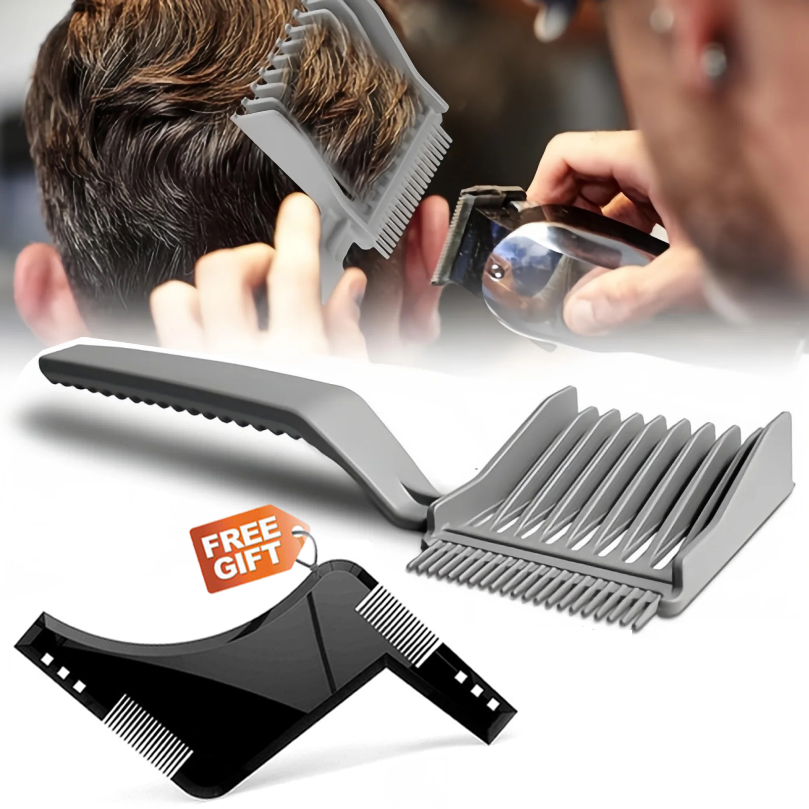 Barber Fade Combs Hair Cutting Tool & Beard Comb Shaping Tool Fading Comb Professional Barber Clipper Blending Flat Top Hair Cutting Comb  Goatee Styling Template Combs Transparent for Hair Trim Beards Double Side Beard Shaping Beard Shaper PLUS Comb For