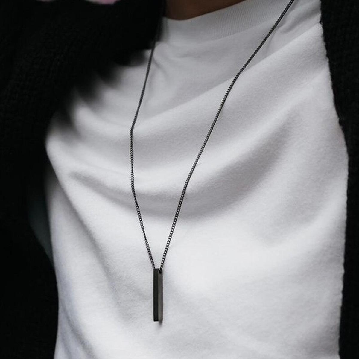 Pure Stainless Steel Silver/Golden/Black 3D Vertical Bar Necklace/Locket/Pendant for Men/Women with Chain