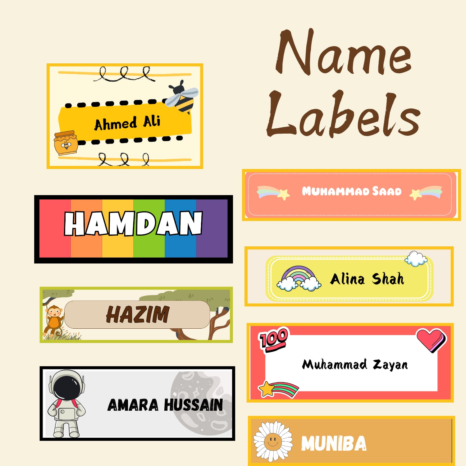45 to 50 Pcs Multi-Themed Name Label Stickers for Kids & Adults - 3x1.5 Inches | Personalized Labels for Laptops, Mobiles, Bottles, and More | Durable & Versatile Design