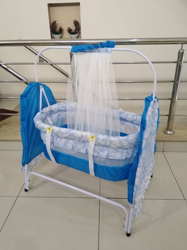 Big Baby Swing Cot & Cradle With Stand Support & Mosquito Net in Random Color