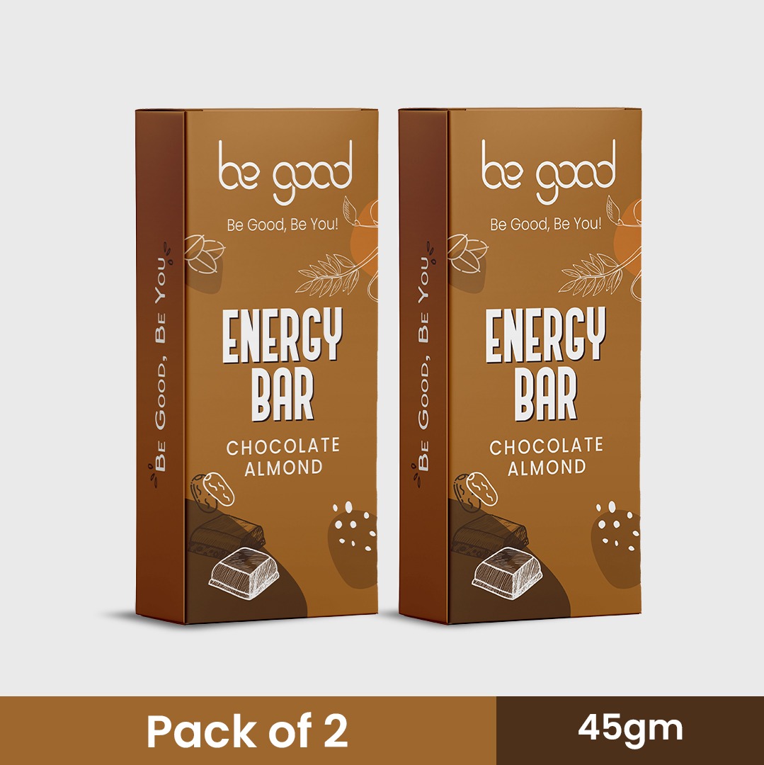 Be Good Chocolate Almond Energy Bar Pack of 2 | 45g Each | Almonds, Walnuts, Oats, Chocolate & Cocoa | Crunchy High Fiber Energy Bars