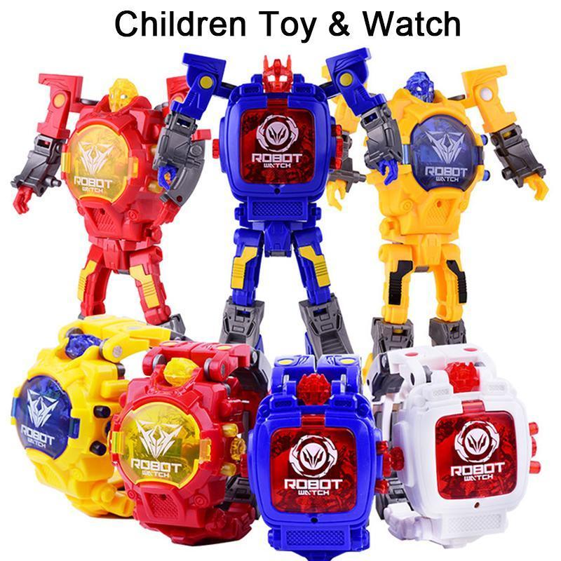 Children Sports Watch Robot Action Figures Transformation Toys Kids Student LED Digital Watch Xmas toy With Battery Children