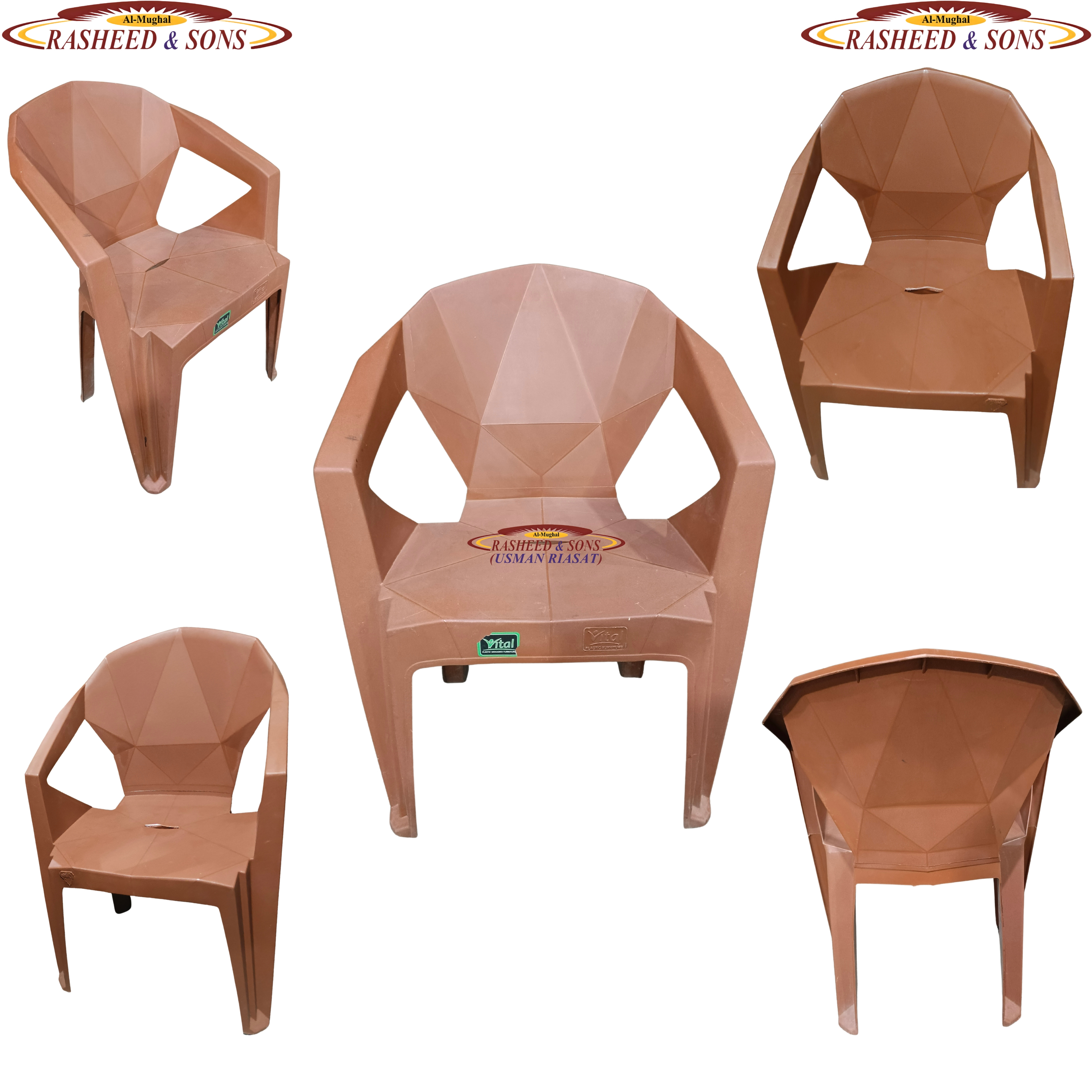 100% Pure Plastic Diamond Chair Set – Garden Patio Balcony Arm Chair – Rasheed & Sons Modern Plastic Chairs – Pack of 1, 2, 4, 6 with Fixed Table or Folding Tabl