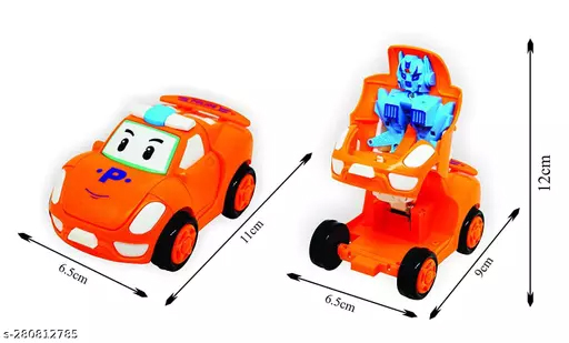 1 Pc - Pull Back Robot Car Toy - Push & Go Convert Robot Cars Toys For Kids Boys Girls Baby Babies Friction Powered Vehicle