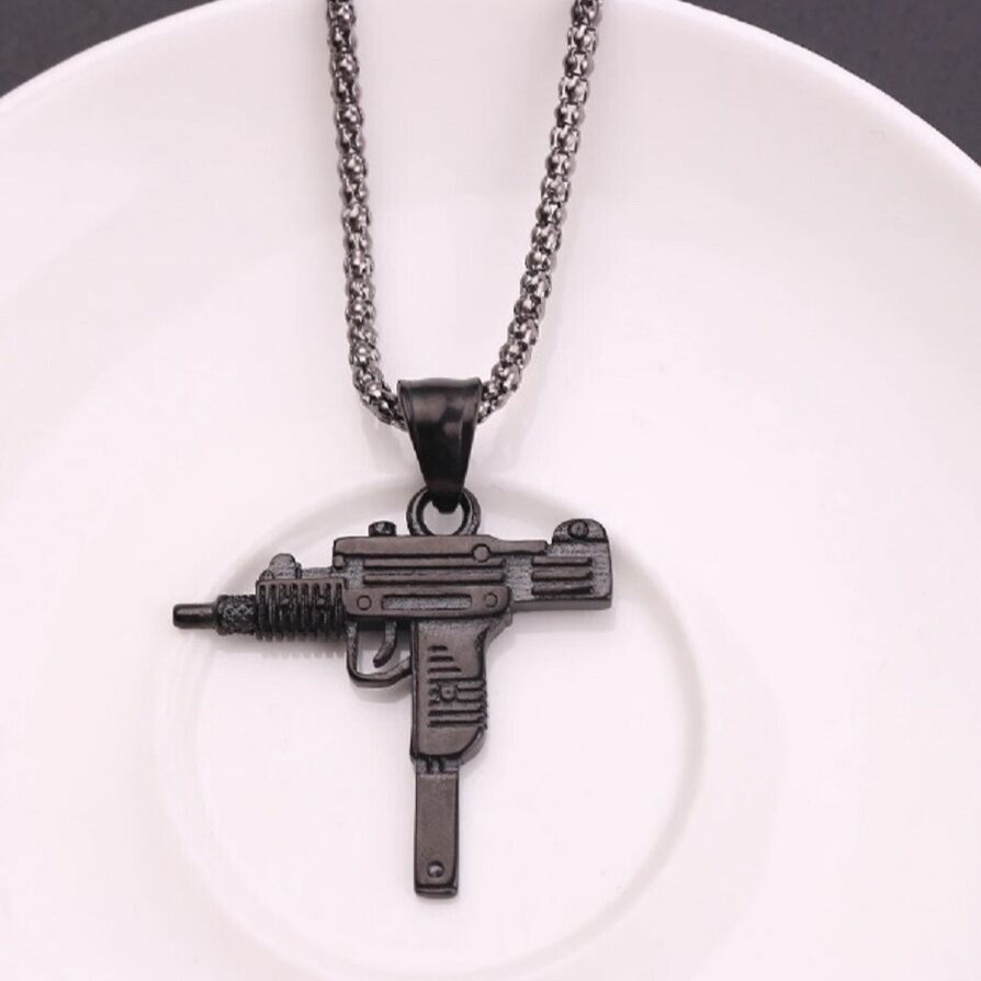 Mens Black Chain Necklace High Quality Stainless steel Uzi toy gun Pendant