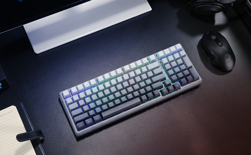 E-YOOSO Z-99 Tri-Mode Wireless Mechanical RGB Gaming Keyboard 99 Keys Silver Wood Hot Swappable Switches Gasket Design Gradient Grey 18 56fc270885e66fb10d971b8c544b7212