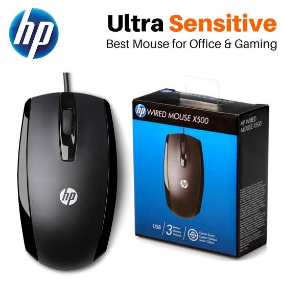 H.P X500 Wired Mouse For Computers 'Laptops With Long wire