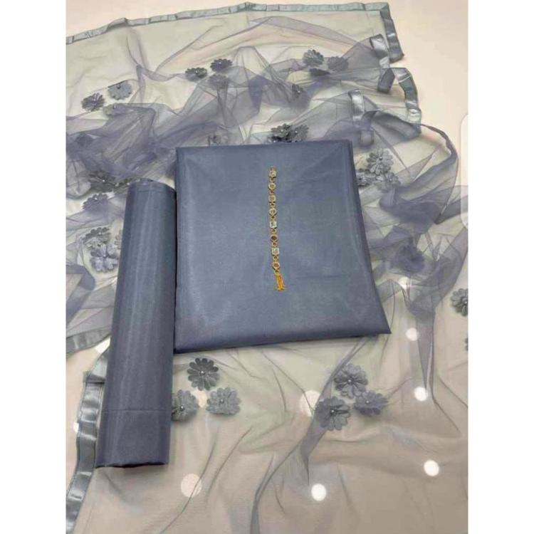 Rubika Fashion Unstitched 3Pc Katan Silk Suit For Women All-Season Silk Fabric, Traditional Formal Style Multiple Color