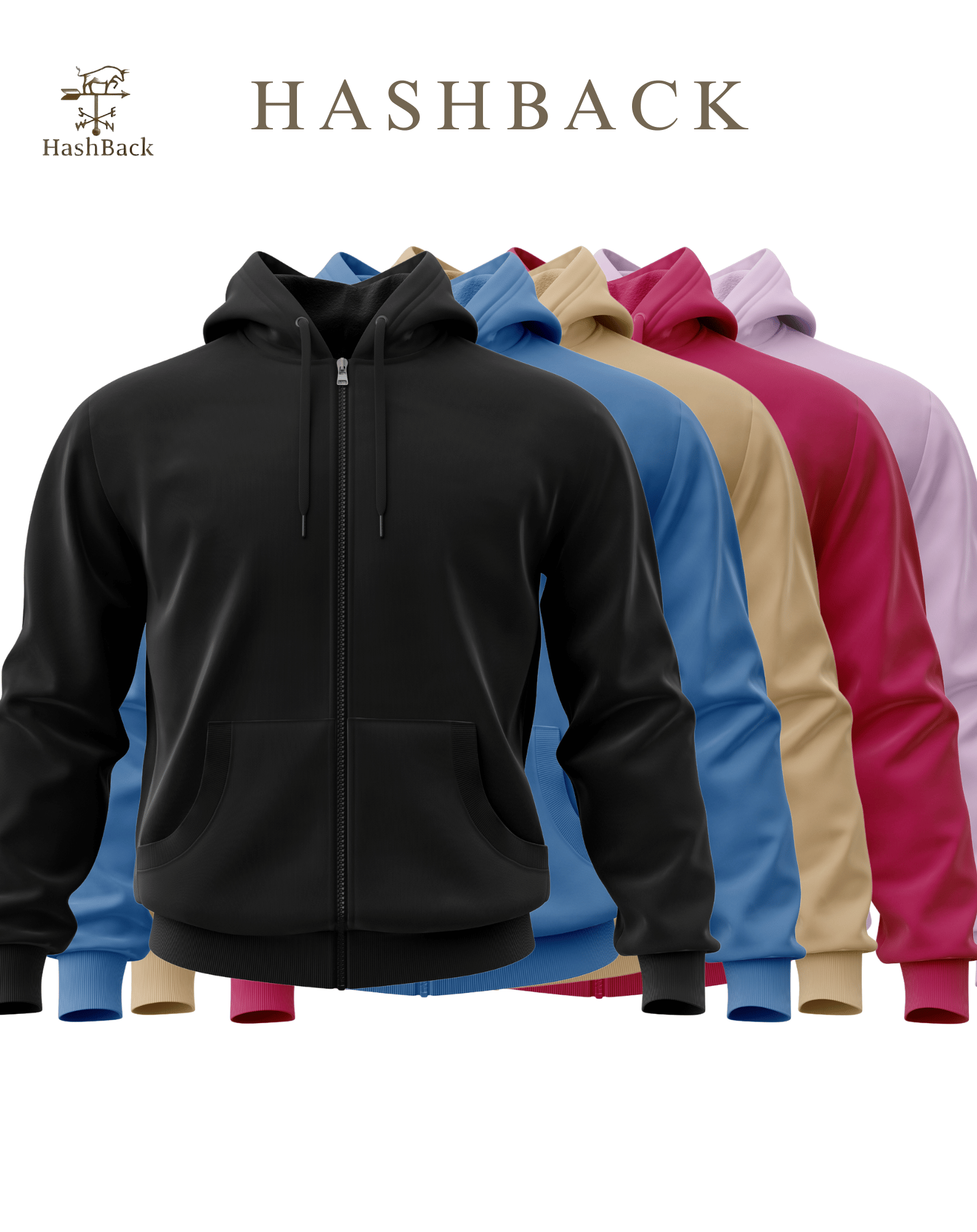 HashBack Plain Zipper Hoodie for Men & women