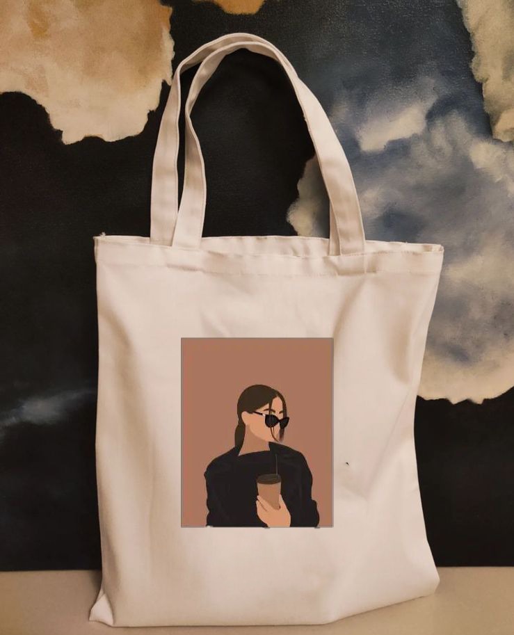 Floral Printed Black Canvas Tote for Her