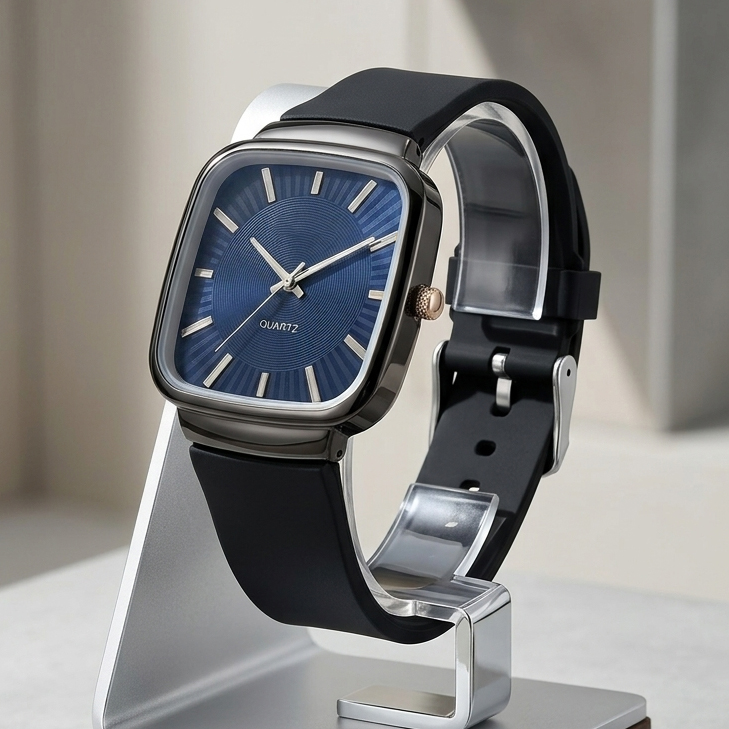 Military Inspired Brown Strap Watch for Boys Men Fashion / Faux-Leather Band / White and Black Dial