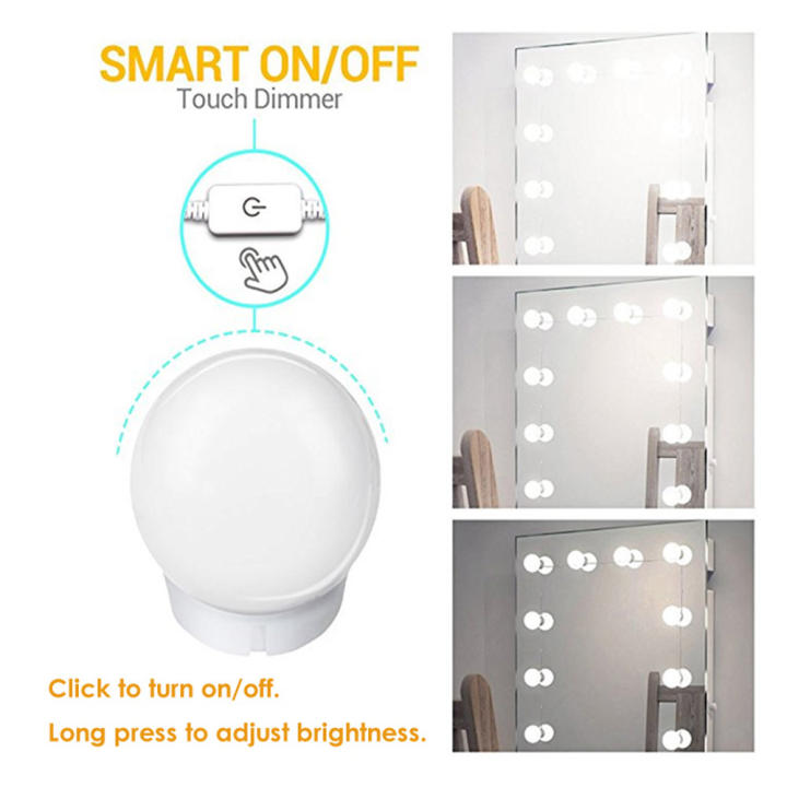 Vanity Mirror Lights LED Bulbs | Wireless & Battery-Powered Makeup Mirror Lights | 10 Bulbs with 3 Light Modes | Adjustable Brightness Vanity Mirror Light for Dressing Table