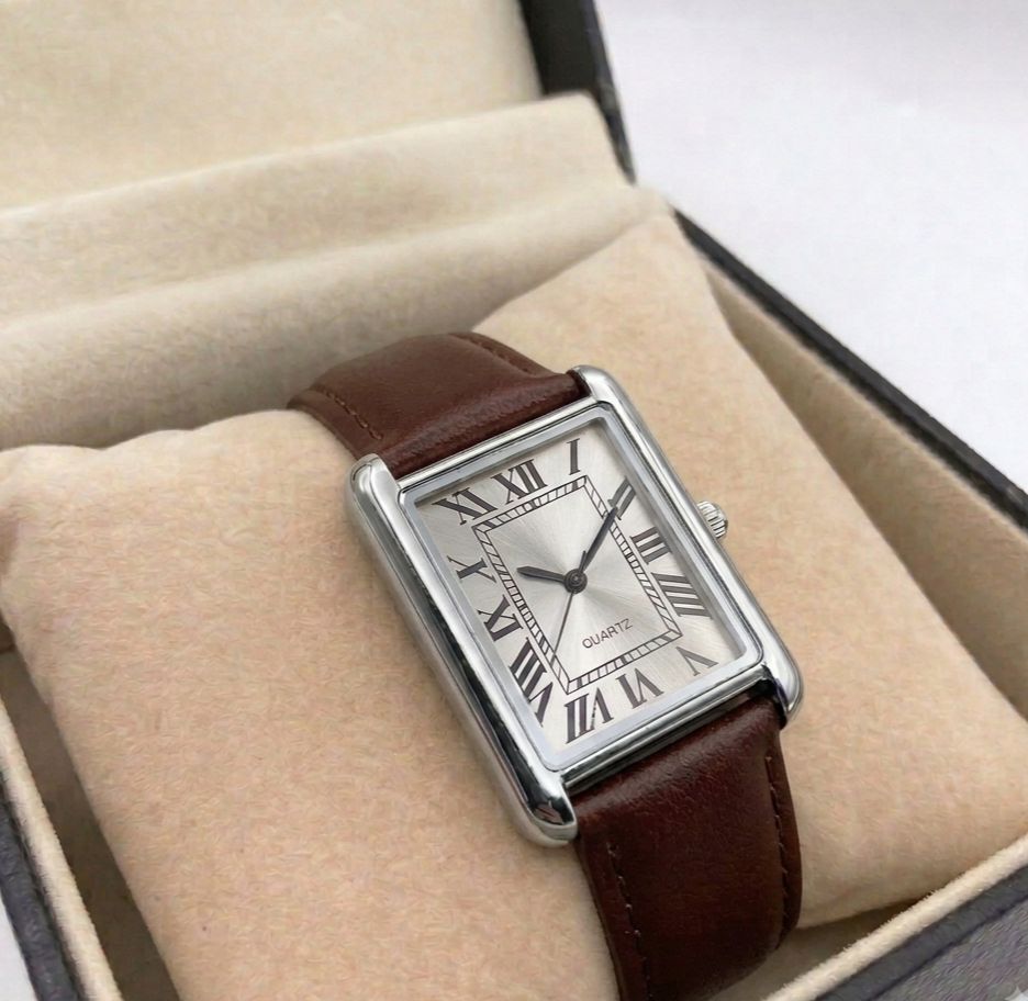 Leather Strap Watch For Men's – Stylish Fashion Quartz Silicone Soft Rubber PU Strap Waterproof Belt - Elegant Business Watches for Boy's in Rectangular Shape Dial Analog Old Money Time Classic Vintage Look For Men With Golden & Silver Case