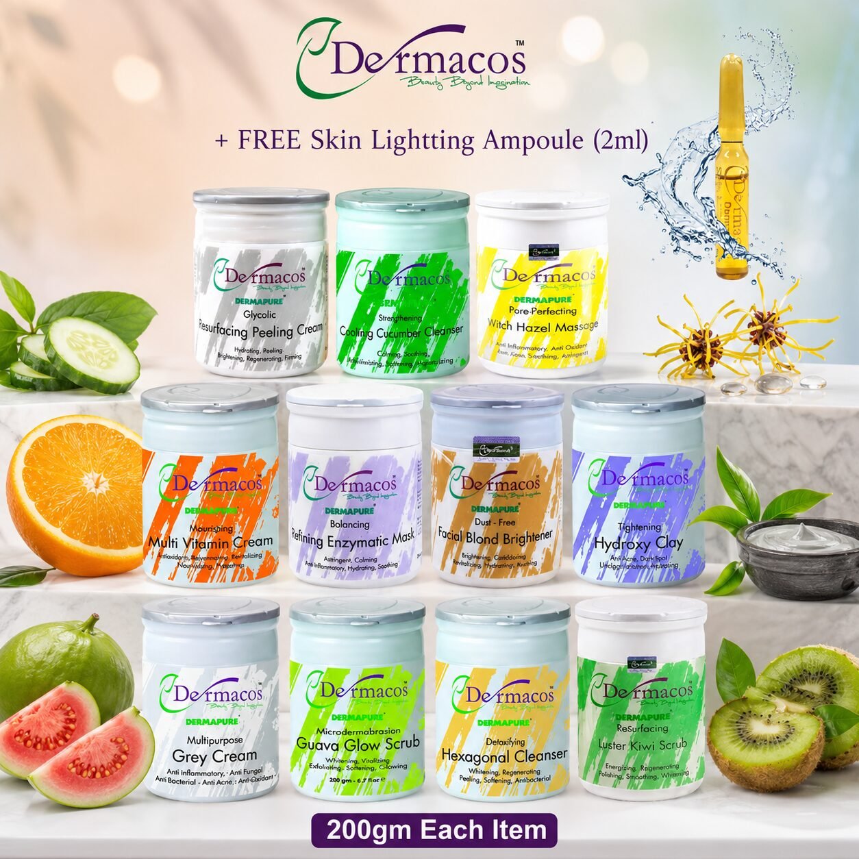 Complete Facial Jars (200ml Each) Pack of 11 + Skin Brightening Ampoule (2ml) | Personal Care Set