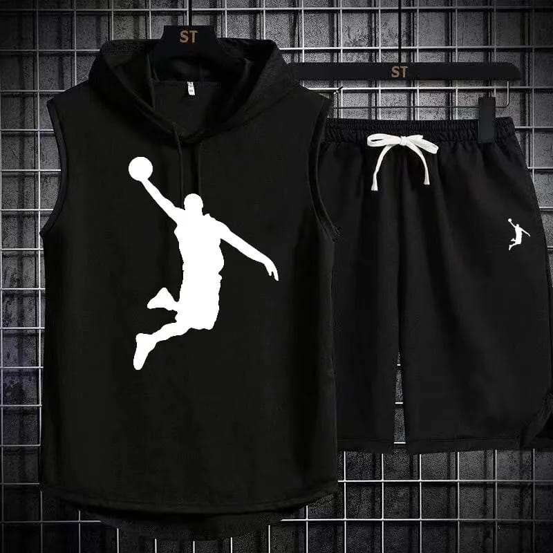 MEN'S SUMMER SLEEVELESS VEST MUSCLE HOODIE SHORT GYM TRAINING SPORTWEAR