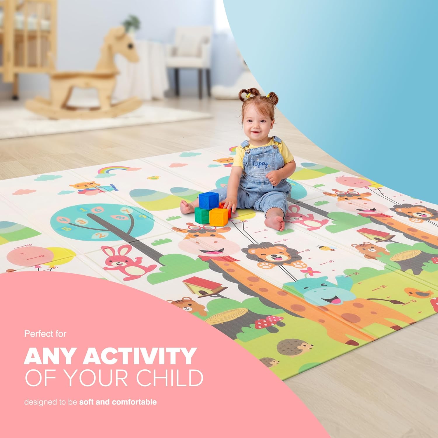 Baby Play mat,  (6X6.5 Ft) Extra Large & Thick Foam Crawling mat, Reversible & Waterproof Baby Mat for Infants, Toddlers, Kids Indoor Outdoor, Portable playmat for Babies with Travel Bag